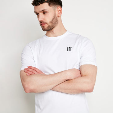 White crew-neck core t-shirt with short sleeves, '11' logo on chest