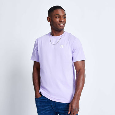 Light lavender crew-neck short-sleeve T-shirt with small chest logo detail