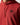 Red ochre hoodie close-up with drawstring and black chest logo