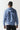 Light blue pullover hoodie with drawstring hood and full back view, long sleeves