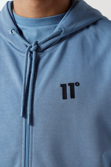 Light blue hoodie hood with drawstring and embroidered chest logo