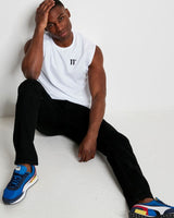 Men's white cut-off sleeveless T-shirt with crew neck and 11° chest logo