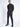 Men's black tech jacket with hood and front zip, shown in full-body view