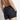 Close-up of black swim shorts: elastic waistband, zipper pocket, logo