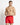 Men's red swim shorts with white side stripe tape and drawstring waist