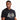 Black crew-neck T-shirt with Eleven Degrees crest print and wing graphics, close-up