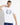 White crew-neck T-shirt with blue and black crest graphic on the chest