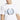 White crew-neck T-shirt with large blue and black crest graphic detail