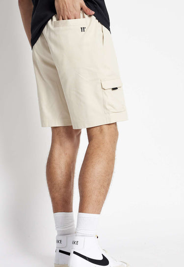 Stone woven cargo shorts with belt loops and side flap cargo pocket