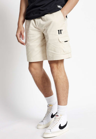 Stone woven cargo shorts with side flap pocket and belt loops
