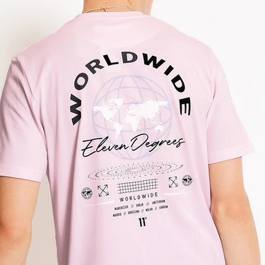 Light pink graphic T-shirt with 'Worldwide' logo and globe graphic on back