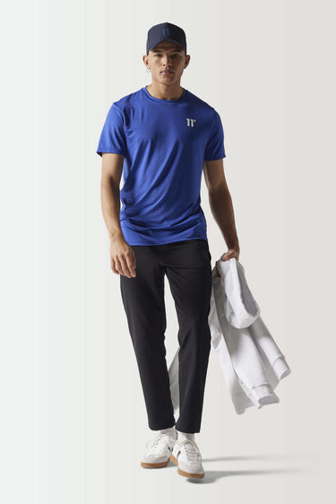 Cobalt space-dye T-shirt with crew neck and 11° logo at chest