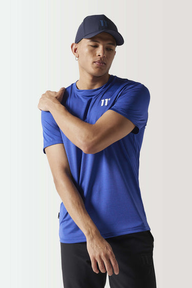 Cobalt space-dye T-shirt with crew neck and 11° logo, short sleeves