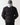 Black panel puffer jacket back view with standing collar and quilted horizontal baffles