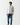 White panel puffer jacket with front zip and black trim, standing collar