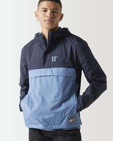 Hooded pullover jacket with 11° logo on chest, navy and light blue blocks