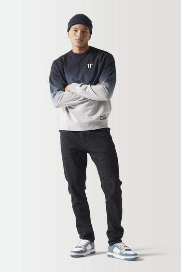 Gradient sweatshirt with crew neck, black to light gray, front view