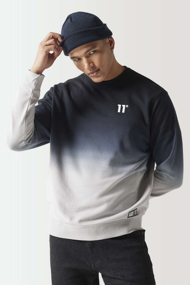Gradient sweatshirt with crew neck, black to light gray, 11° chest logo