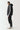 Black puffer jacket with taped sleeve stripe and hood