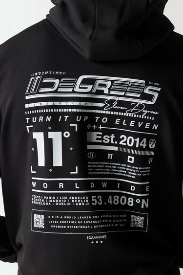 Black hoodie with detailed back graphic reading 'Turn it up to eleven' and 'Est.2014'