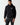 Black pullover hoodie with drawstring hood and small front crest logo