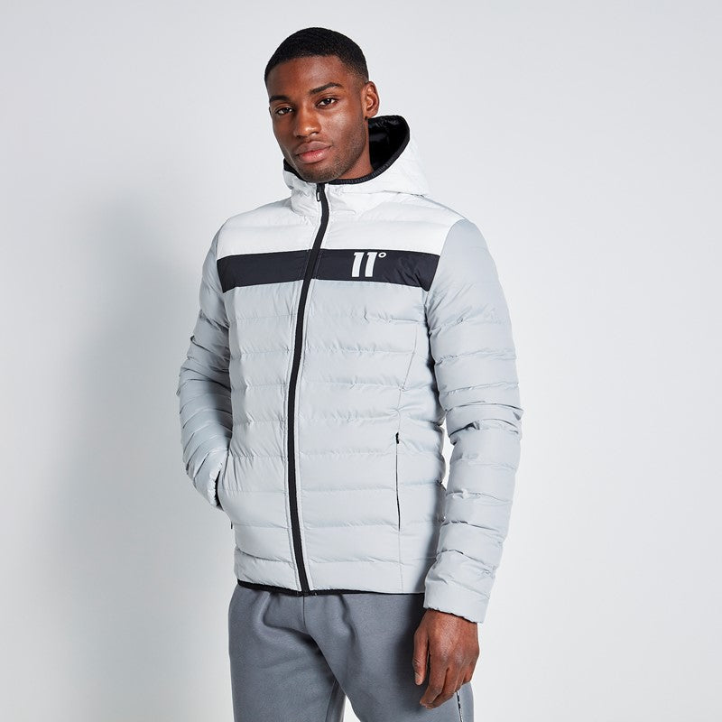 White 11 Degrees Coat Black Colour Block Space Jacket Silver White