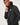 Men's black hooded puffer jacket with chest logo and zip front