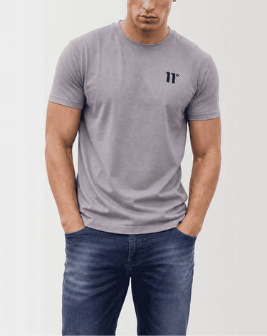 Frost grey crew-neck muscle-fit T-shirt, short sleeves, front 11° logo