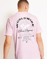 Light pink graphic T-shirt back view with globe and 'Eleven Degrees' text