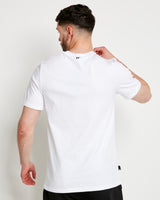 White crew-neck core t-shirt with short sleeves, back view