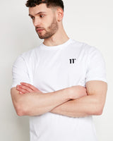 White crew-neck core t-shirt with short sleeves, '11' logo on chest