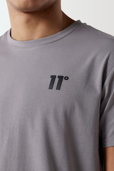 Frost grey crew-neck muscle-fit T-shirt, short sleeves, front 11° logo