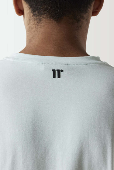 Men's fitted crewneck T-shirt, light glacier green, small back logo.