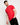 Red crew-neck T-shirt with short sleeves, small chest logo, side view on model