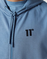 Light blue hoodie hood with drawstring and embroidered chest logo