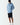 Light blue hoodie with drawstring hood and front pocket, full-body view