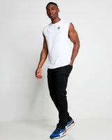 Men's white cut-off sleeveless T-shirt with crew neck and 11° chest logo