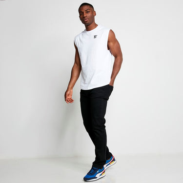 Men's white cut-off sleeveless T-shirt with crew neck and 11° chest logo