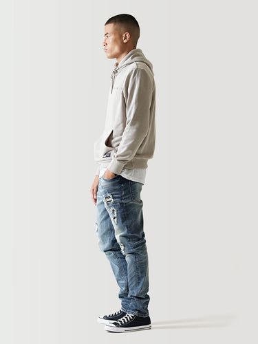 Sustainable Premium Ripped Jeans - Mid Blue Slub