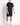 Black mesh shorts, knee-length relaxed fit with side pocket openings