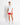 Men's red swim shorts with white stripe tape, worn with white t-shirt