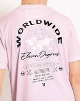 Light pink graphic T-shirt with 'Worldwide' logo and globe graphic on back