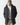 Black puffer jacket with attached hood, front zipper, and side zip pocket
