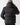Black micro puffer jacket, back view with adjustable hood