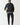 Black overhead hybrid jacket with hood, full front zipper, quilted front panels