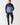 Color-block hooded pullover jacket, navy upper and light blue front panel