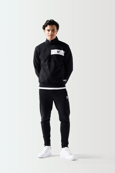 Colour Block Full Zip Sweat Top - Black / White