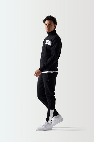 Colour Block Full Zip Sweat Top - Black / White