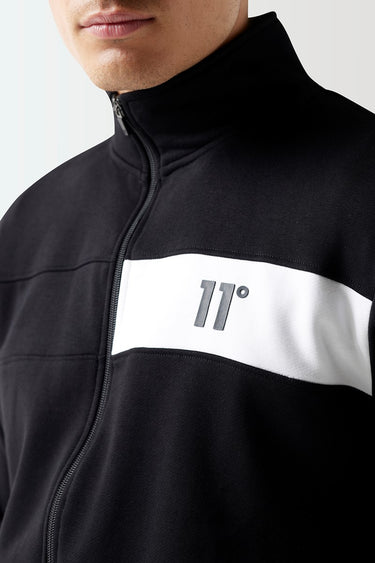 Black full-zip sweat top with white center panel and “11°” logo on chest