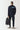 Navy full-zip sweat top with light blue chest panel and front zipper